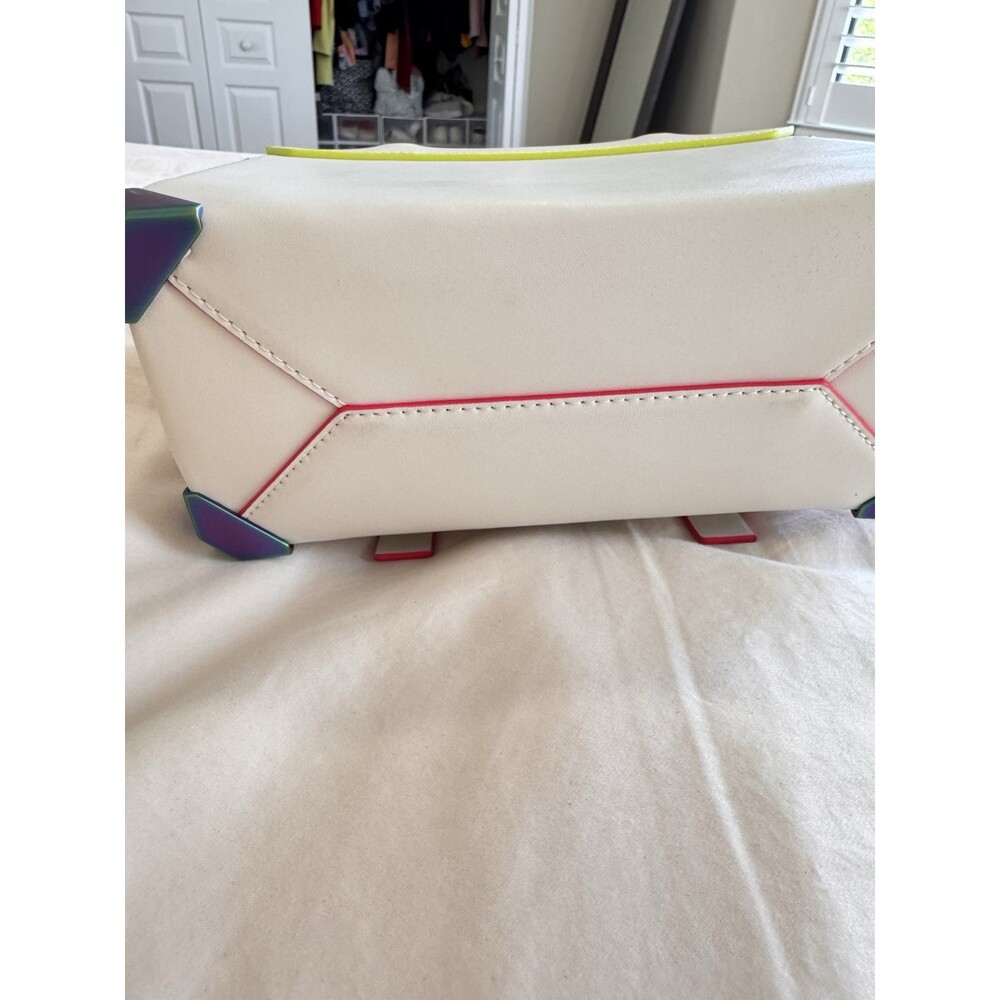 Michael Kors Manhattan Satchel Optic White Rainbow Stud Leather Bag - Picture 16 of 16